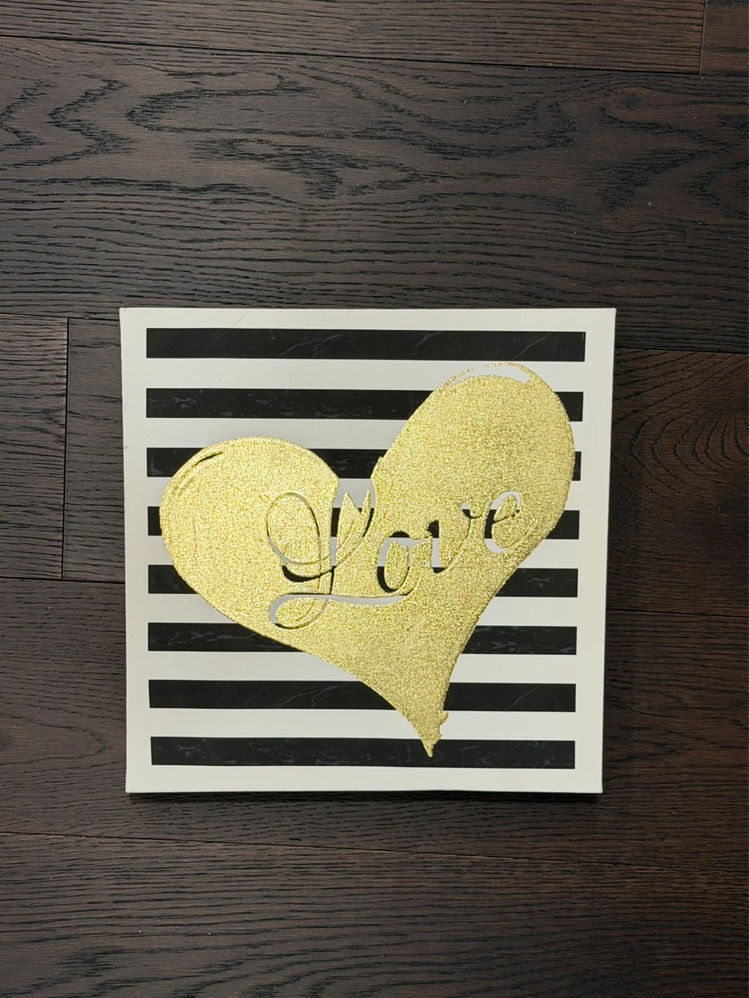 Gold Glitter "Love" Heart Wall Art Canvas