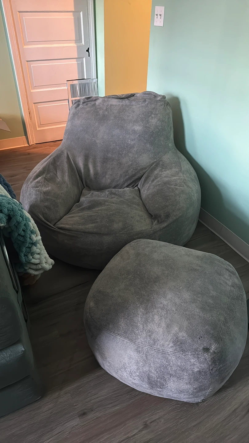 Grey Bean Bag Chair with Ottoman