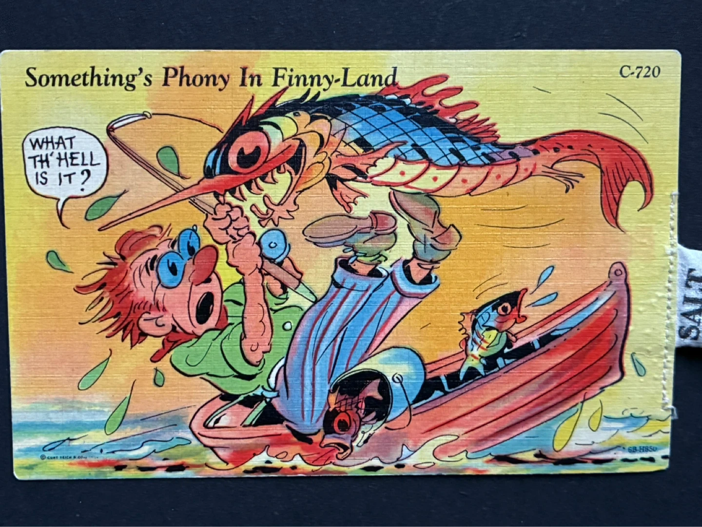 Fishing Fisherman Finny-land Boat Fish Vintage 1940s Postcard - photo 4