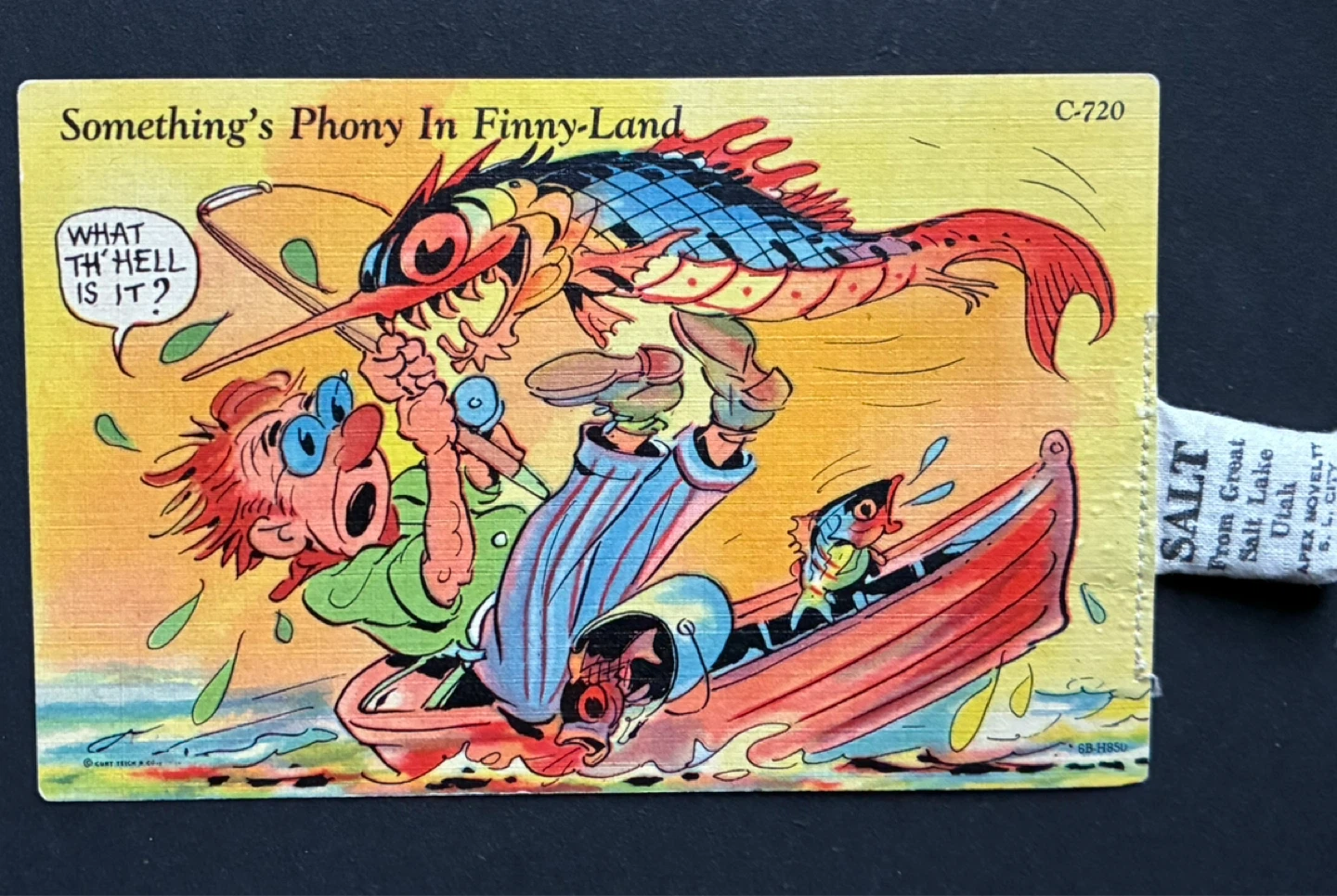 Fishing Fisherman Finny-land Boat Fish Vintage 1940s Postcard