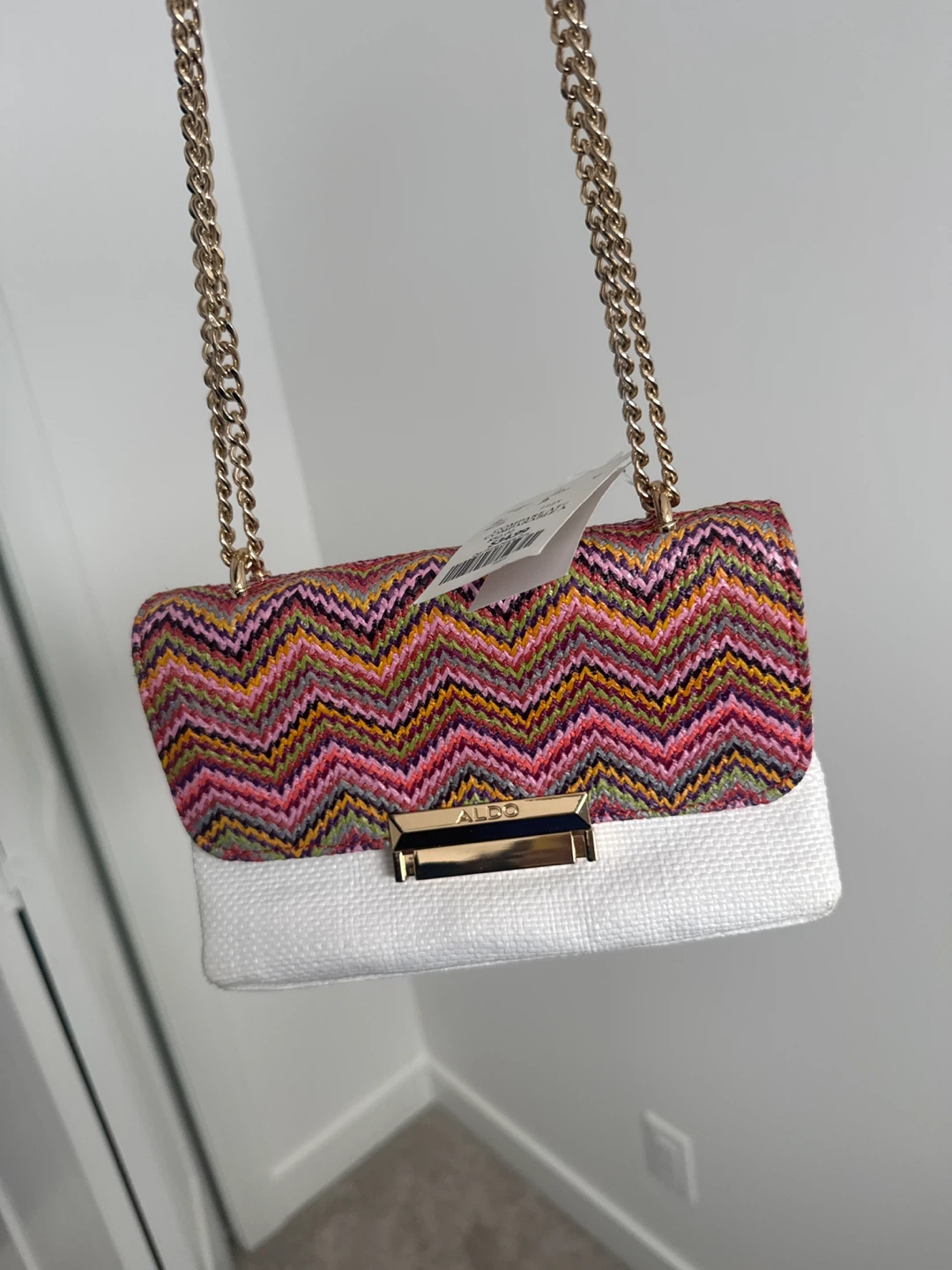 ALDO white and multicolor Chevron Woven Crossbody Bag