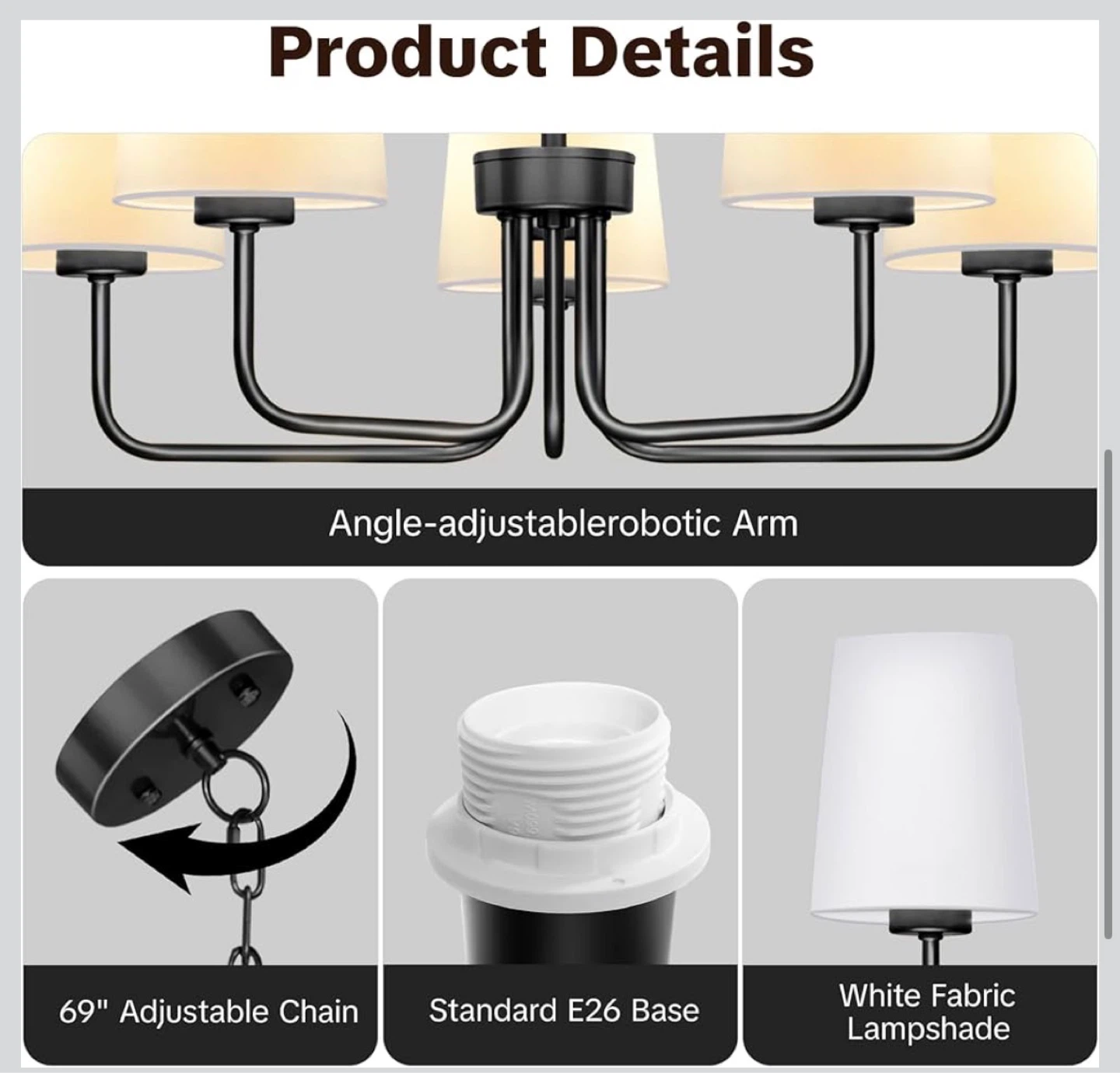 5-Light Chandelier with White Fabric Lampshades - photo 4