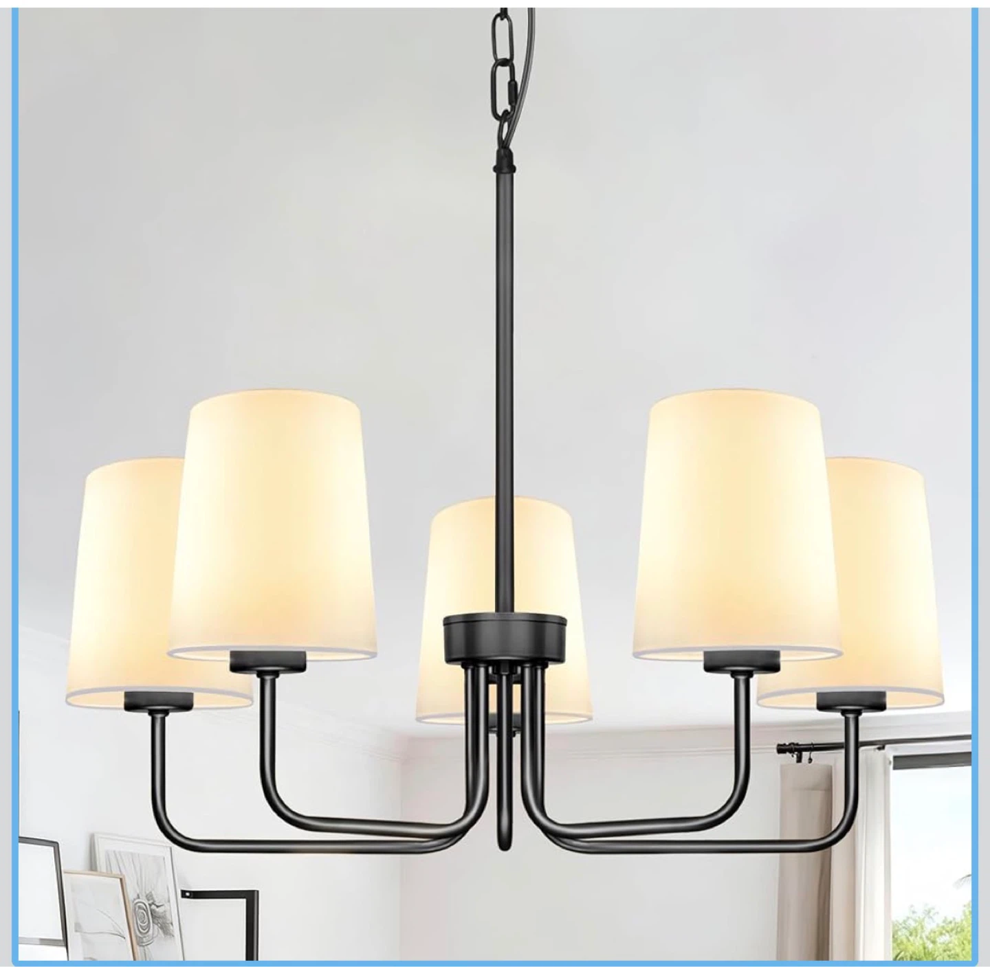5-Light Chandelier with White Fabric Lampshades