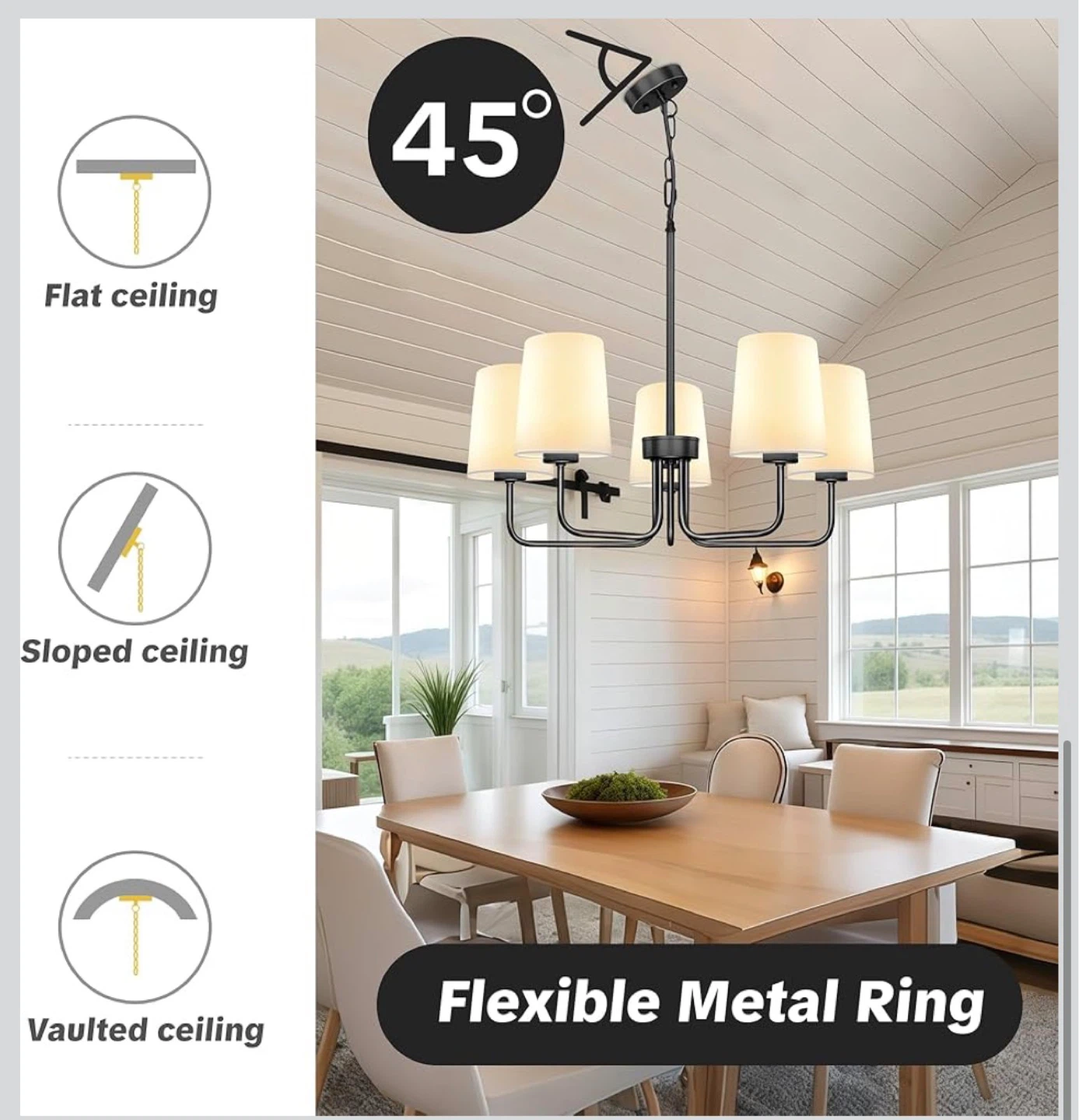 5-Light Chandelier with White Fabric Lampshades - photo 5