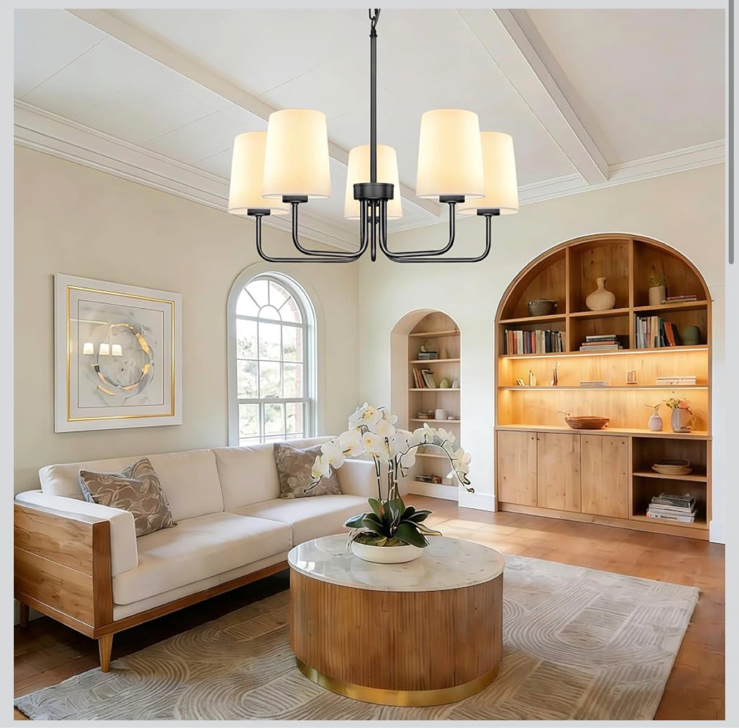 5-Light Chandelier with White Fabric Lampshades - photo 2