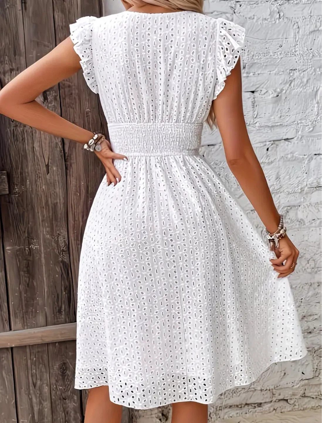New White Eyelet Flutter Sleeve Dress - photo 5