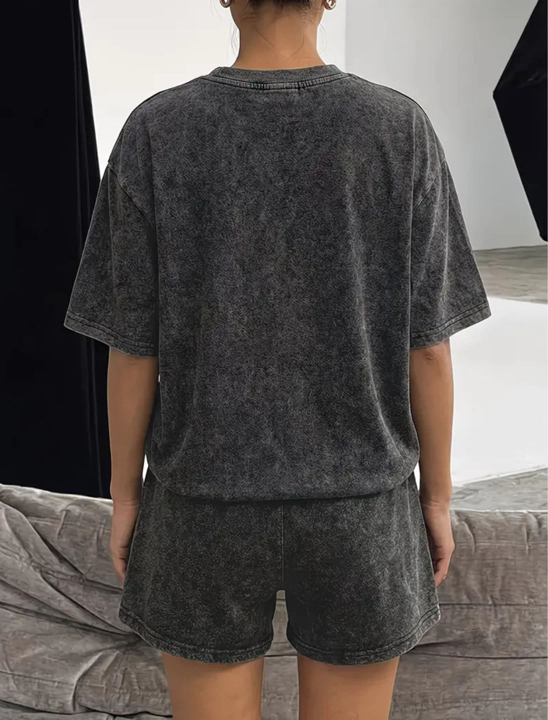 New Washed Black T-Shirt and Shorts Set - photo 2