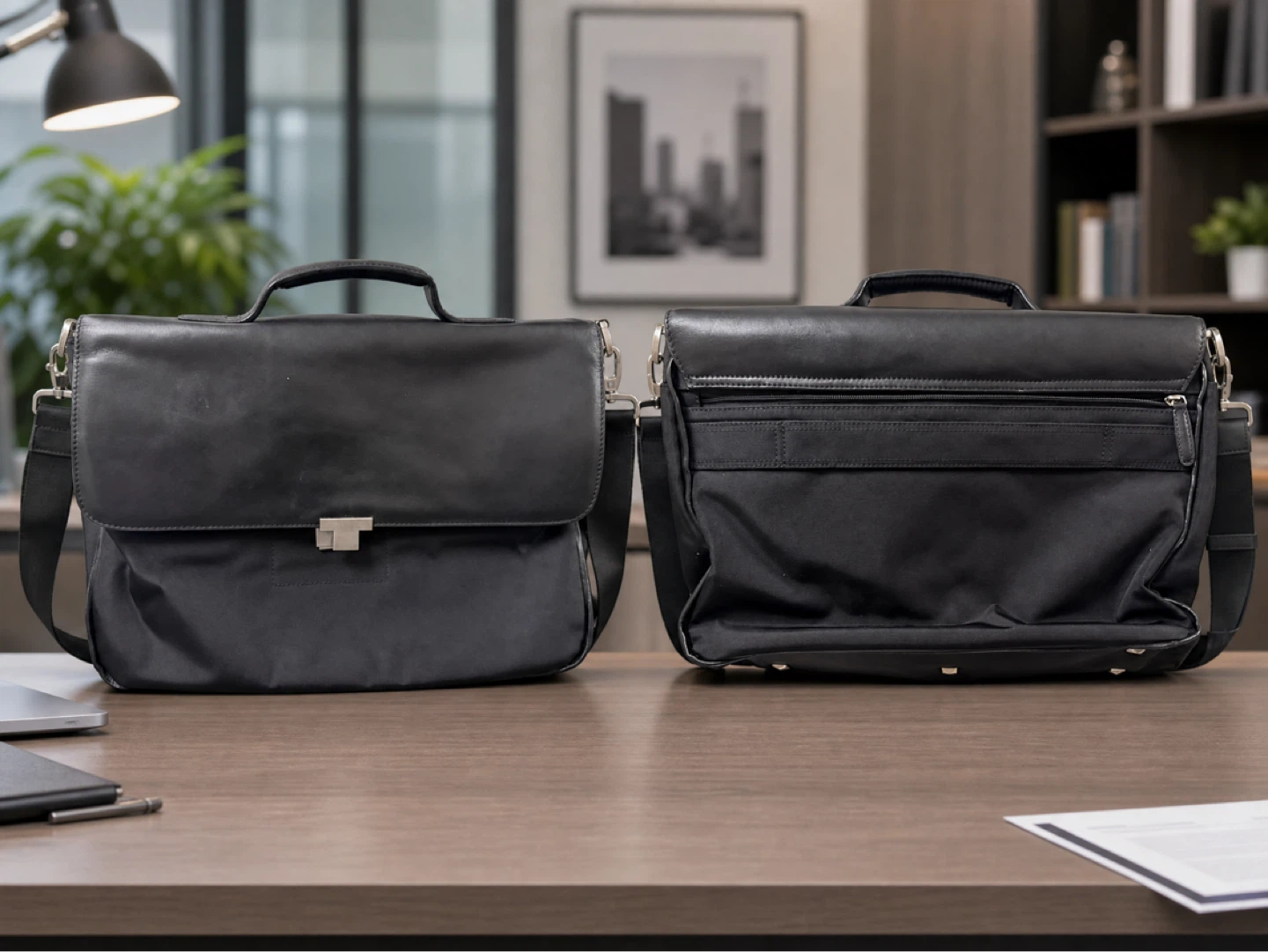Black Leather and Nylon Briefcase