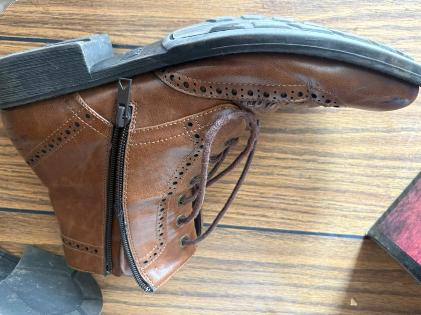 Brown Leather Lace-up Ankle Boots with Side Zipper - photo 2