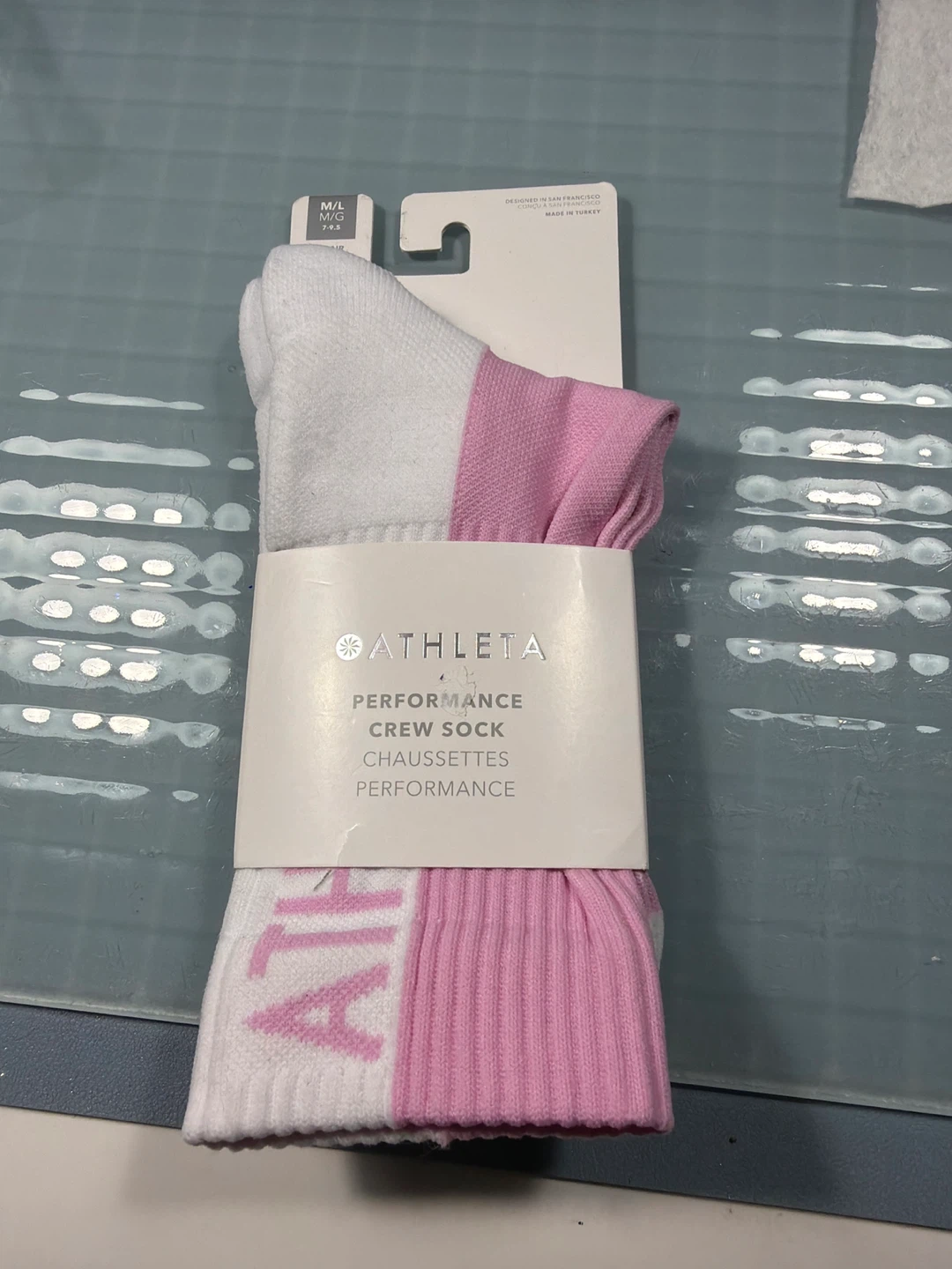 Athleta Performance Crew Sock M/L White Pink