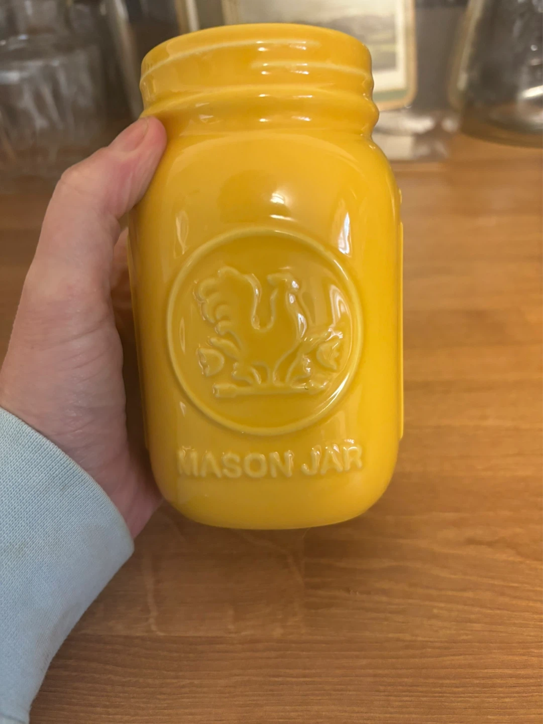 Yellow Mason Jar with Rooster Design
