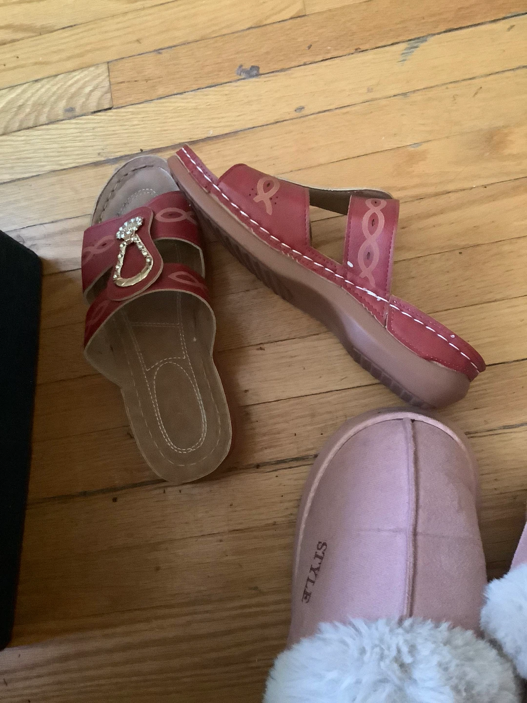 Red Slip-On Sandals with Embellishment - photo 2