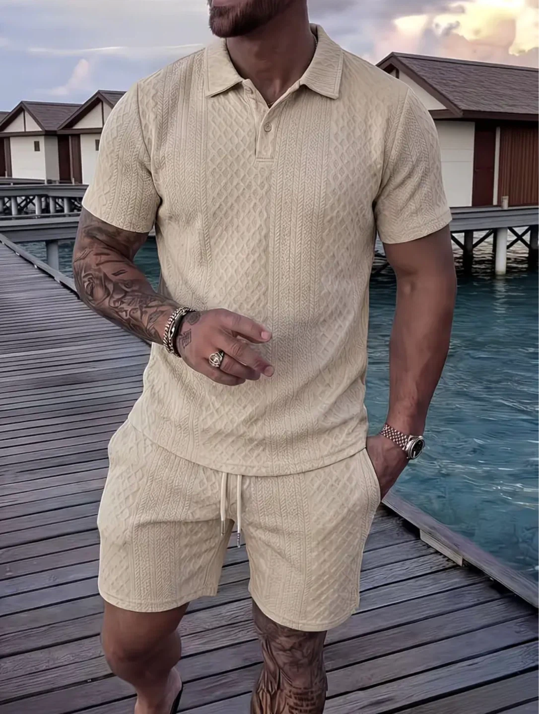 New Men's Polo Shirt and Shorts Set