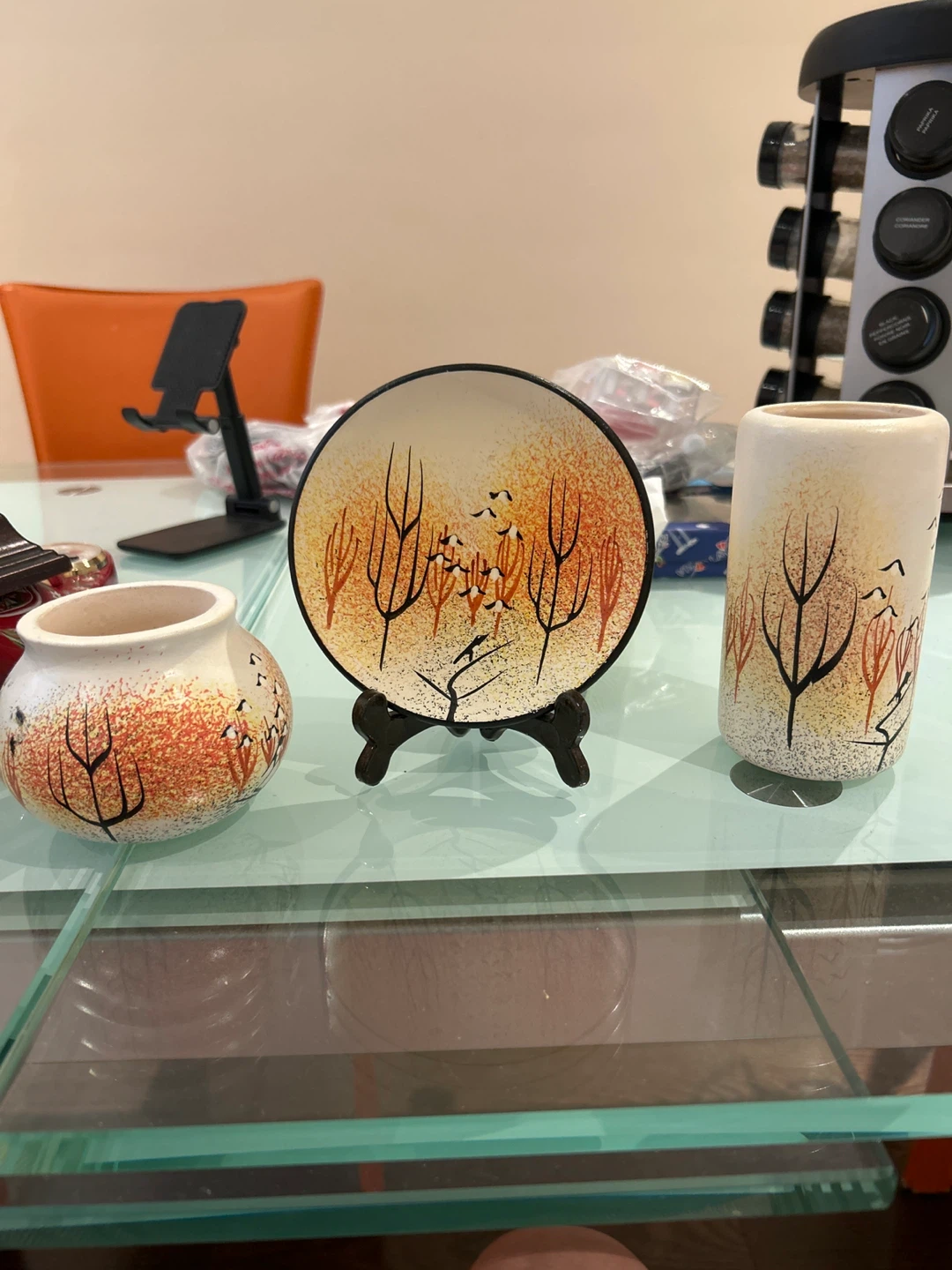 Decorative Ceramic Vases and Plate Set