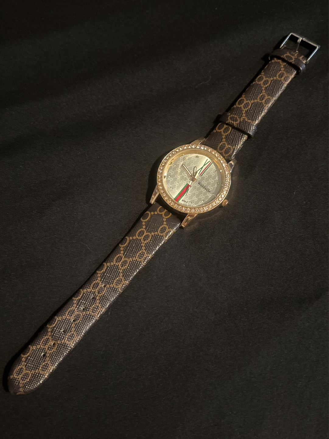 WoMaGe Watch with Diamanté Bezel and Monogram Strap