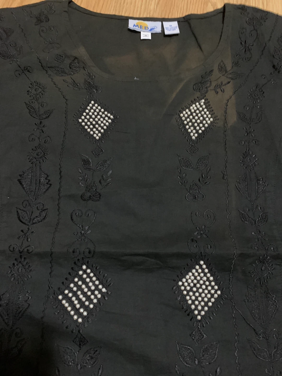 MED Black Embroidered Cotton Blouse Size M - photo 2