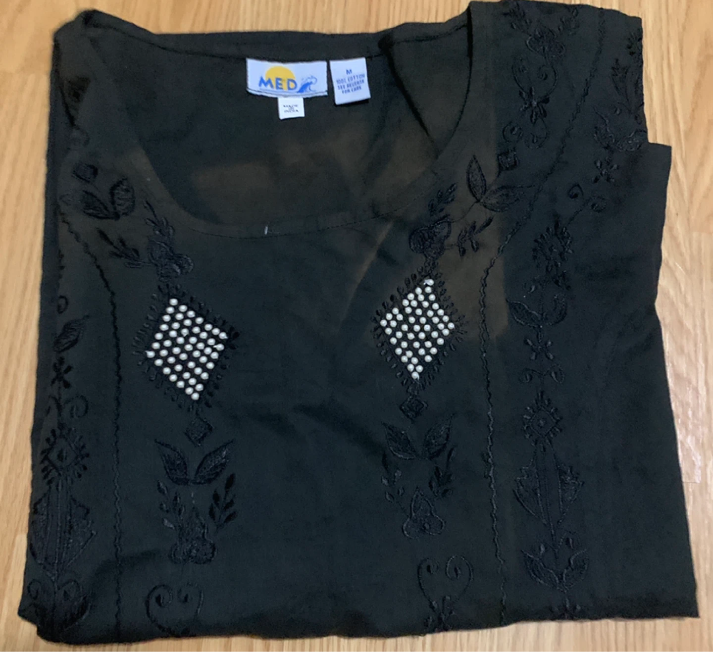 MED Black Embroidered Cotton Blouse Size M - photo 5