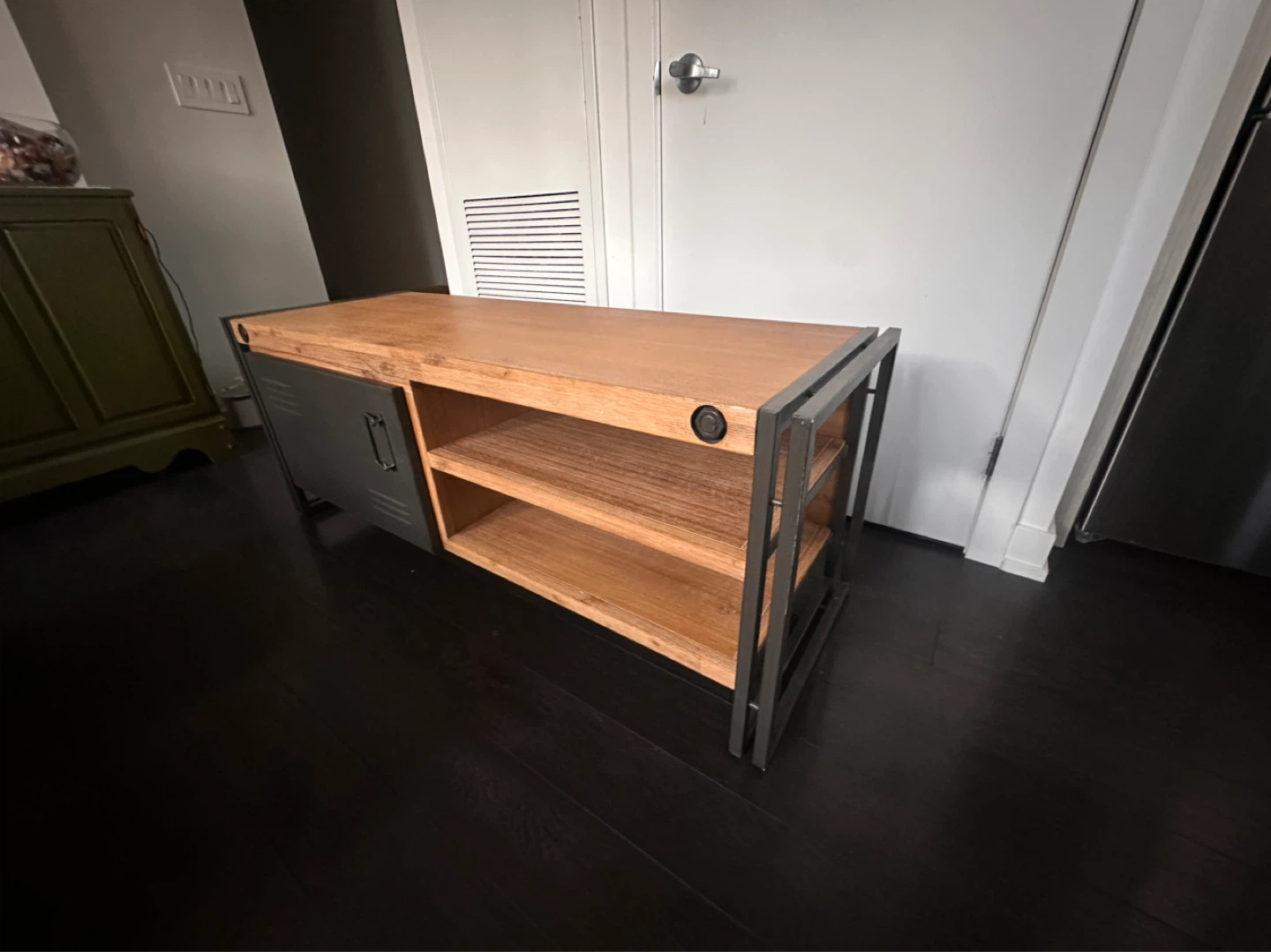 Industrial Style TV Stand with Cabinet and Shelves - photo 2