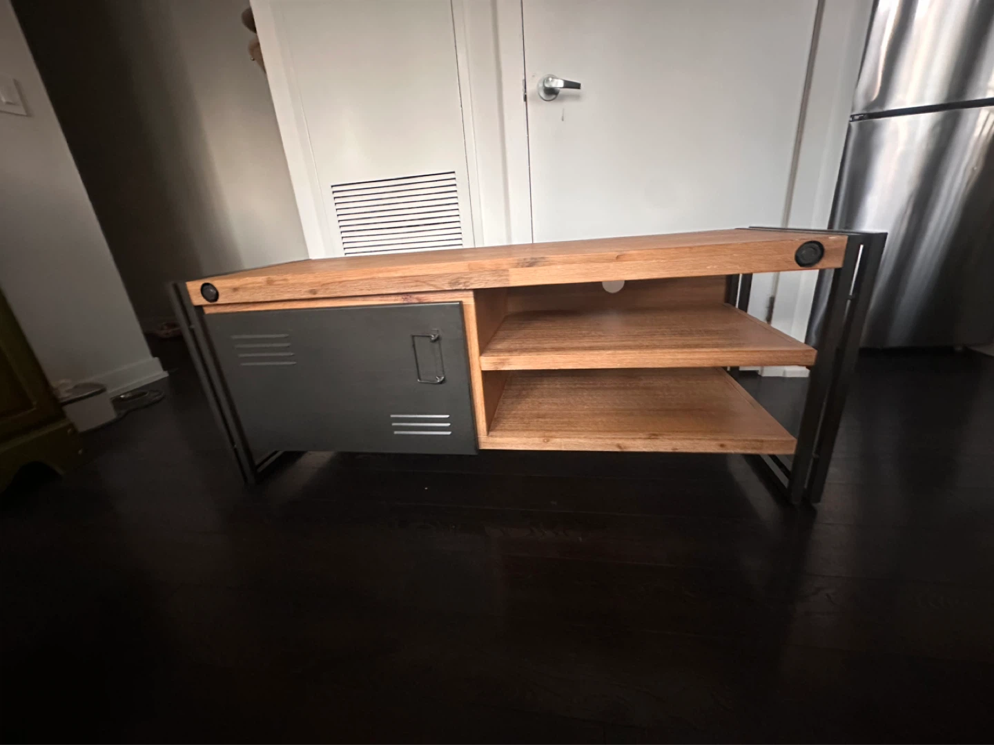 Industrial Style TV Stand with Cabinet and Shelves