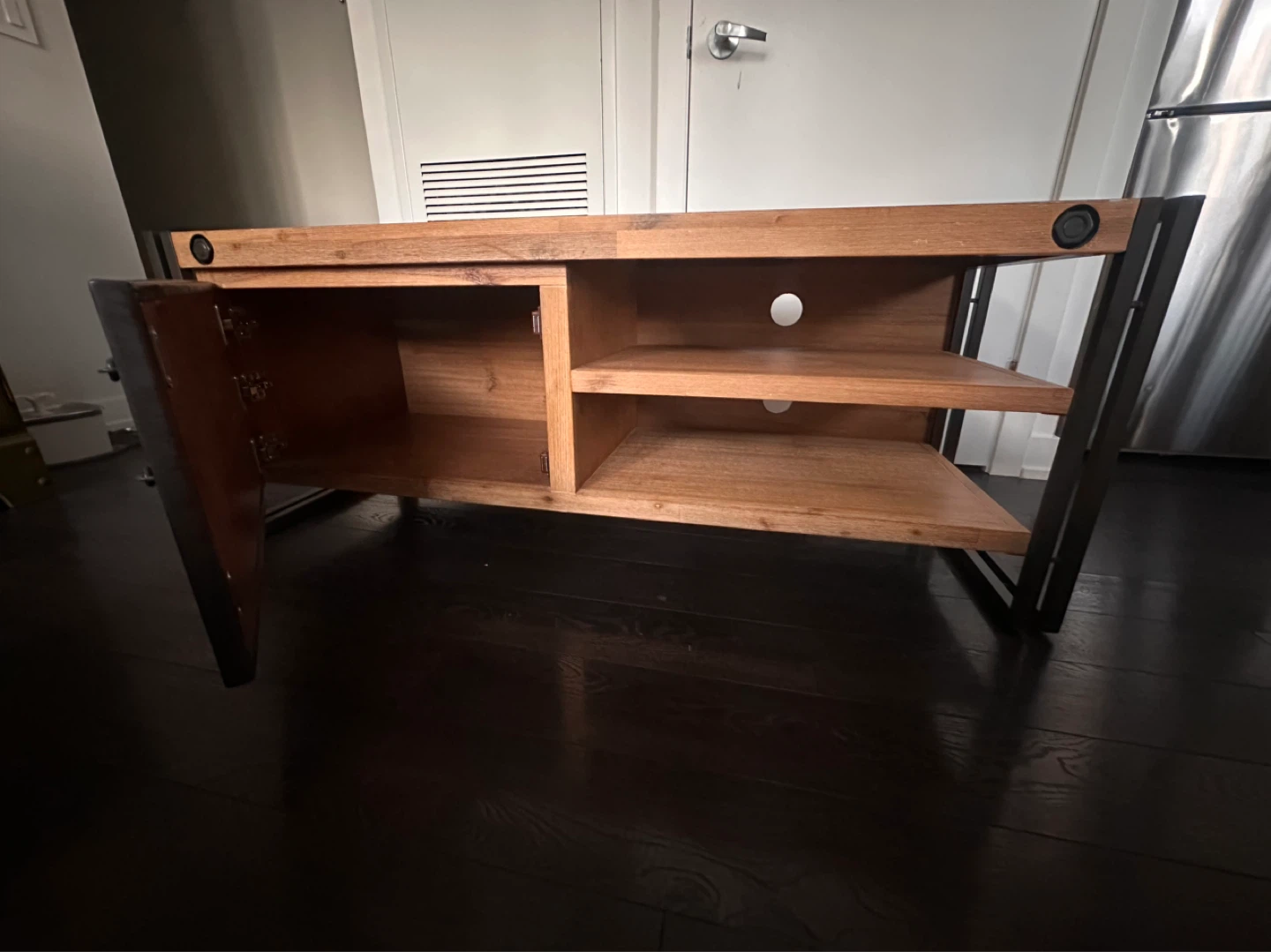 Industrial Style TV Stand with Cabinet and Shelves - photo 3