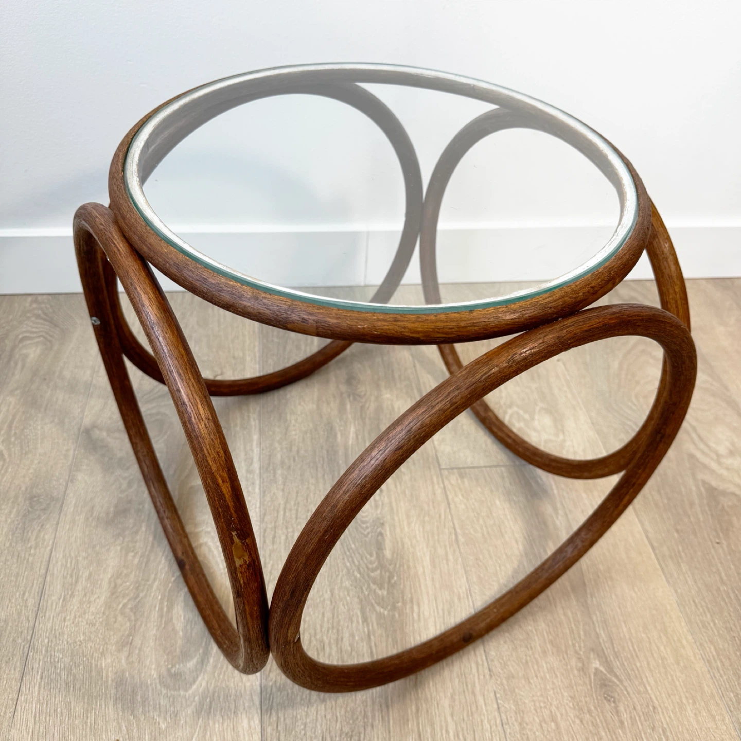 Vintage Thonet-style Bentwood side table- custom glass top - photo 2