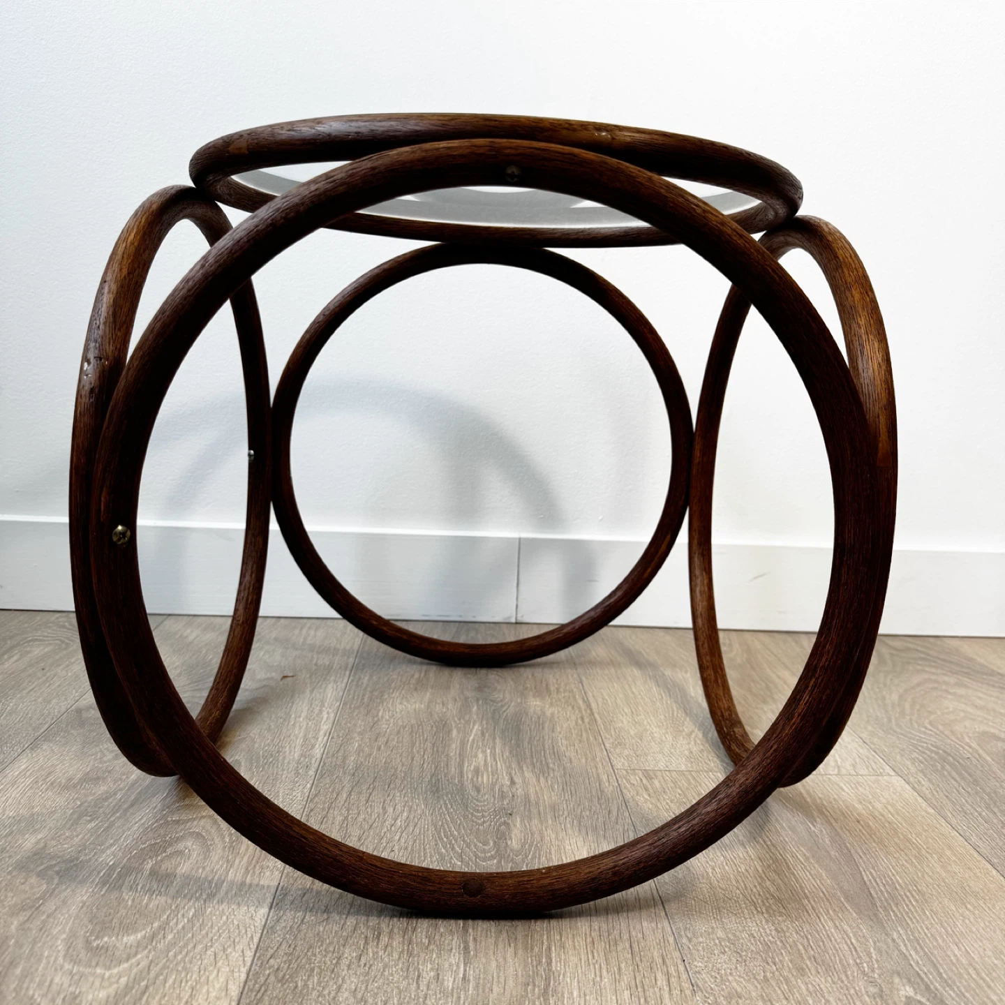 Vintage Thonet-style Bentwood side table- custom glass top - photo 3