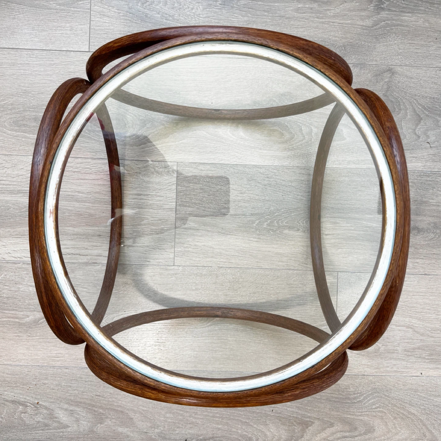 Vintage Thonet-style Bentwood side table- custom glass top - photo 4