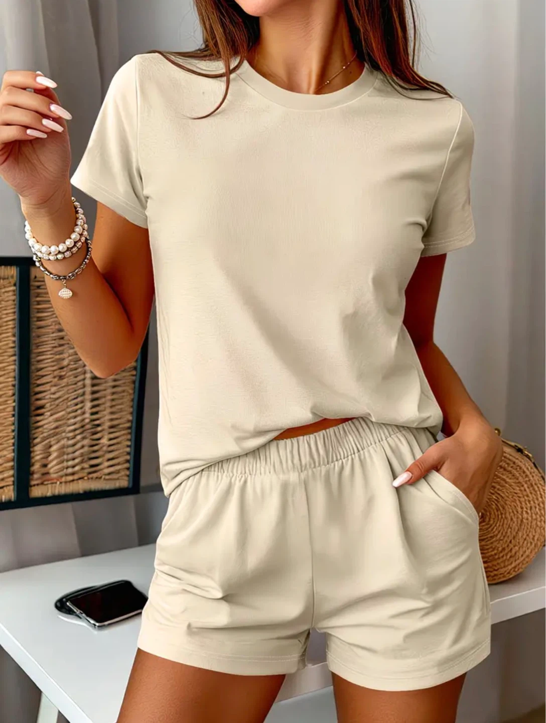 New Cream T-Shirt and Shorts Set