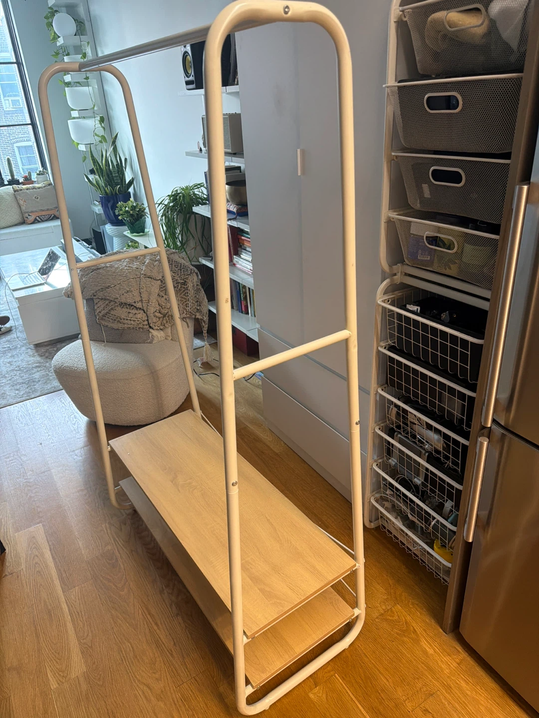 Beige Clothes Rack with Wood Shelves - photo 2