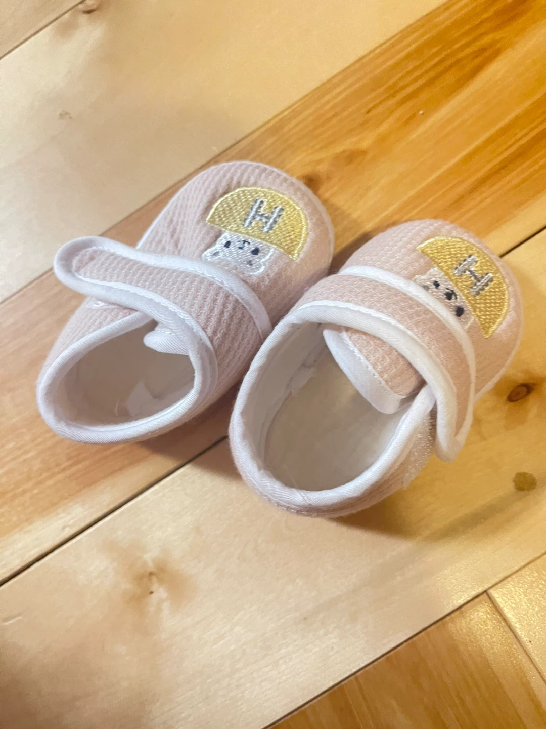 Pink Baby Shoes with Mushroom Embroidery