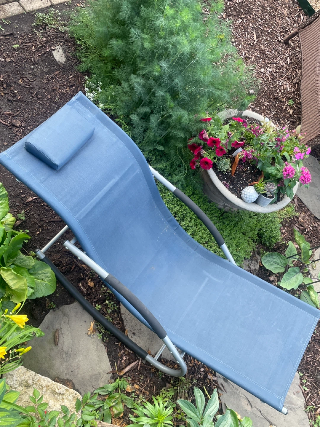 Blue Lounge Chair with Pillow