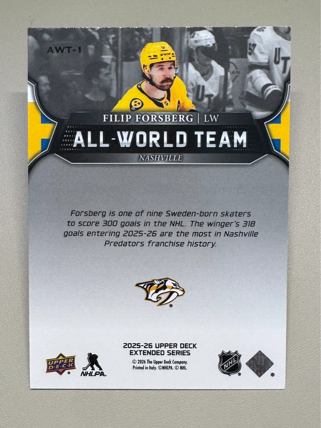2025-26 Upper Deck Extended // Filip Forsberg All-World Team - photo 2