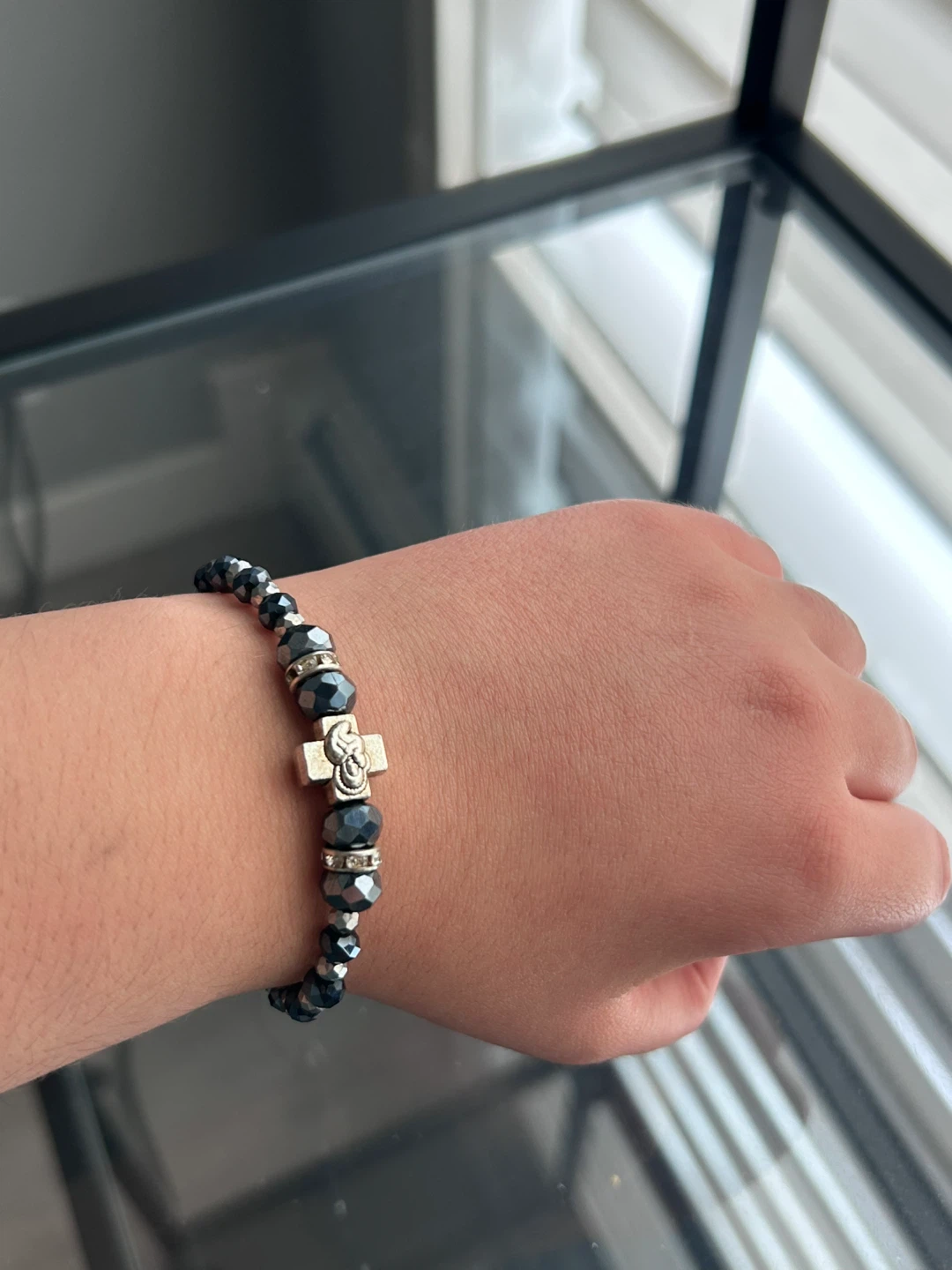 1 LEFT! Handmade Beaded Bracelet with Cross Charm