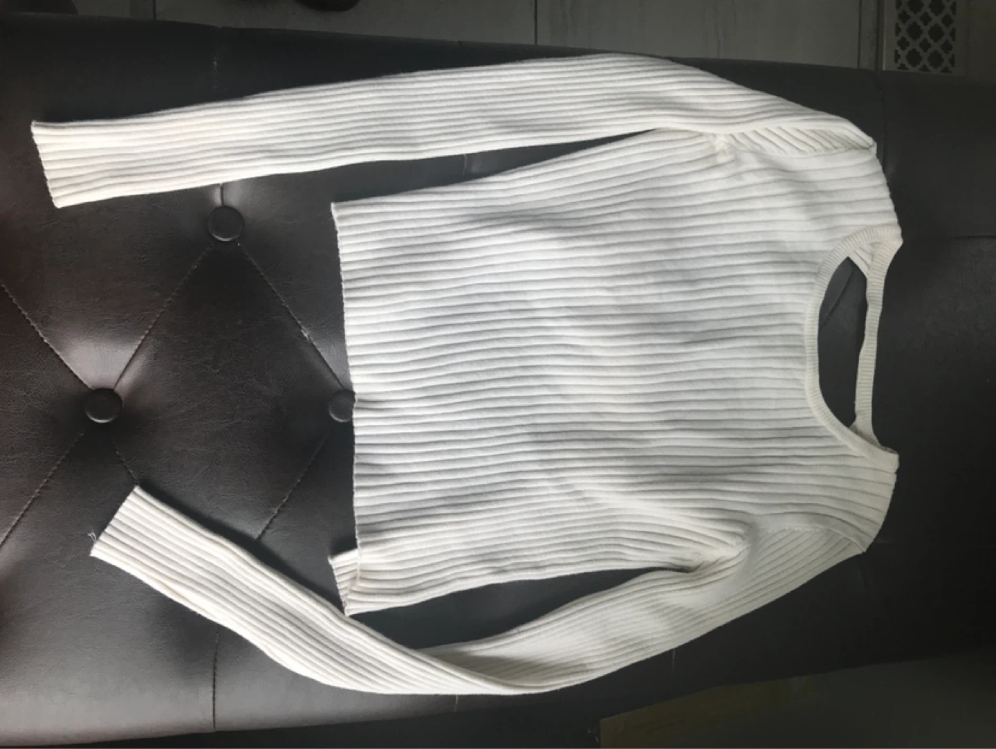 White Ribbed Long Sleeve Top