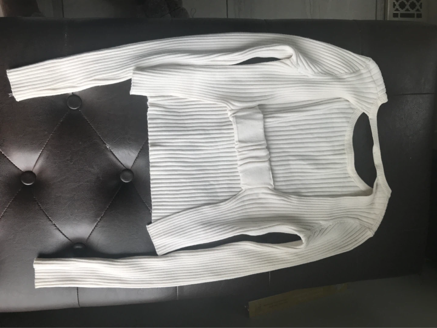 White Ribbed Long Sleeve Top - photo 2