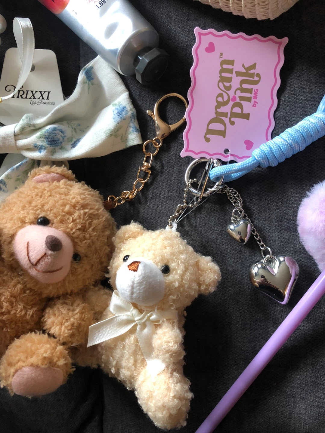 Girls Lot: Straw Hat & Bag Set, Bear Charms, etc - photo 2