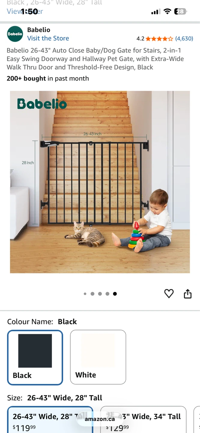 Babelio Retractable Baby/Dog Gate 26-43" Wide Black