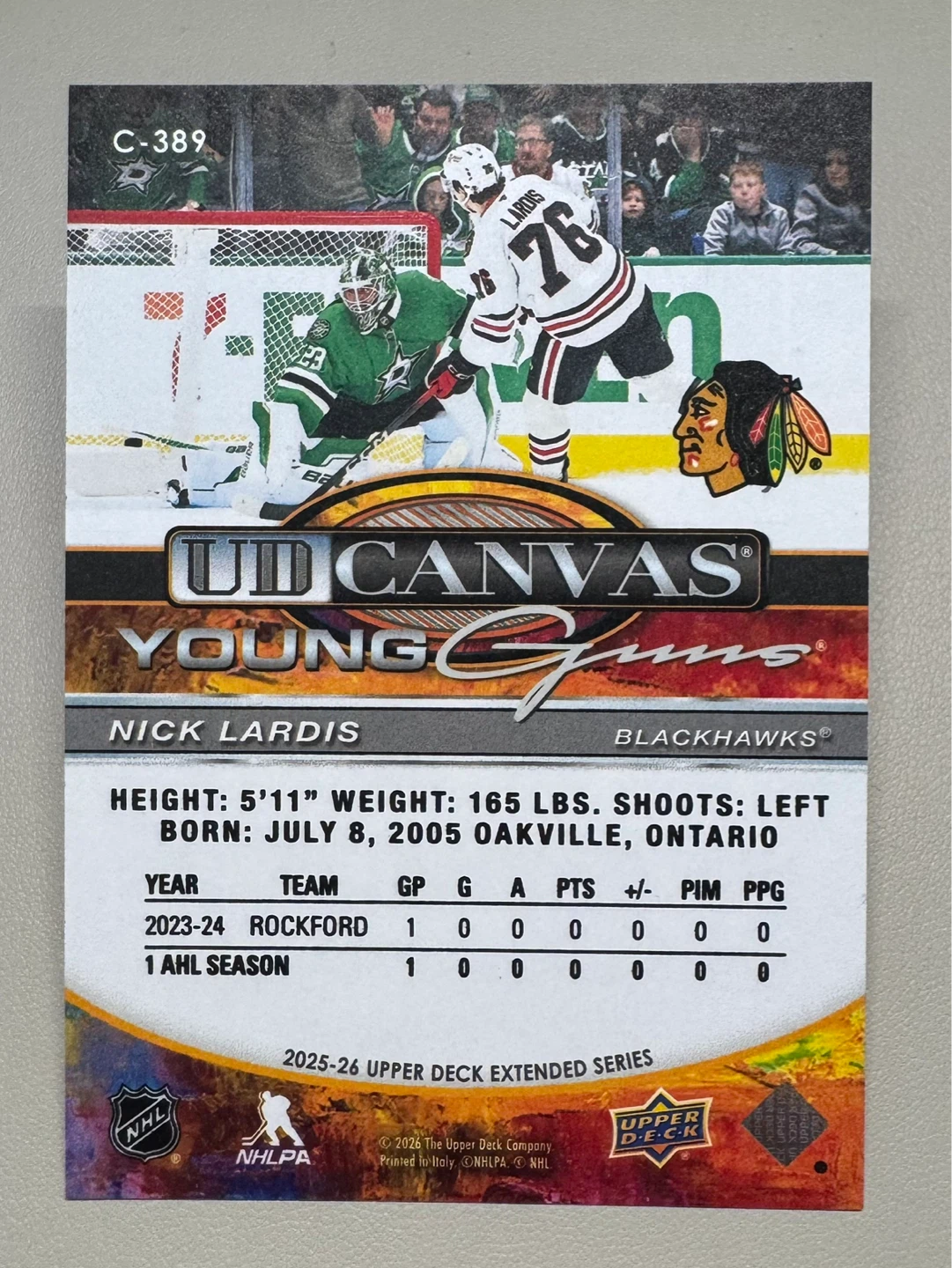Upper Deck UD Canvas Young Guns Nick Lardis Hockey Card - photo 2