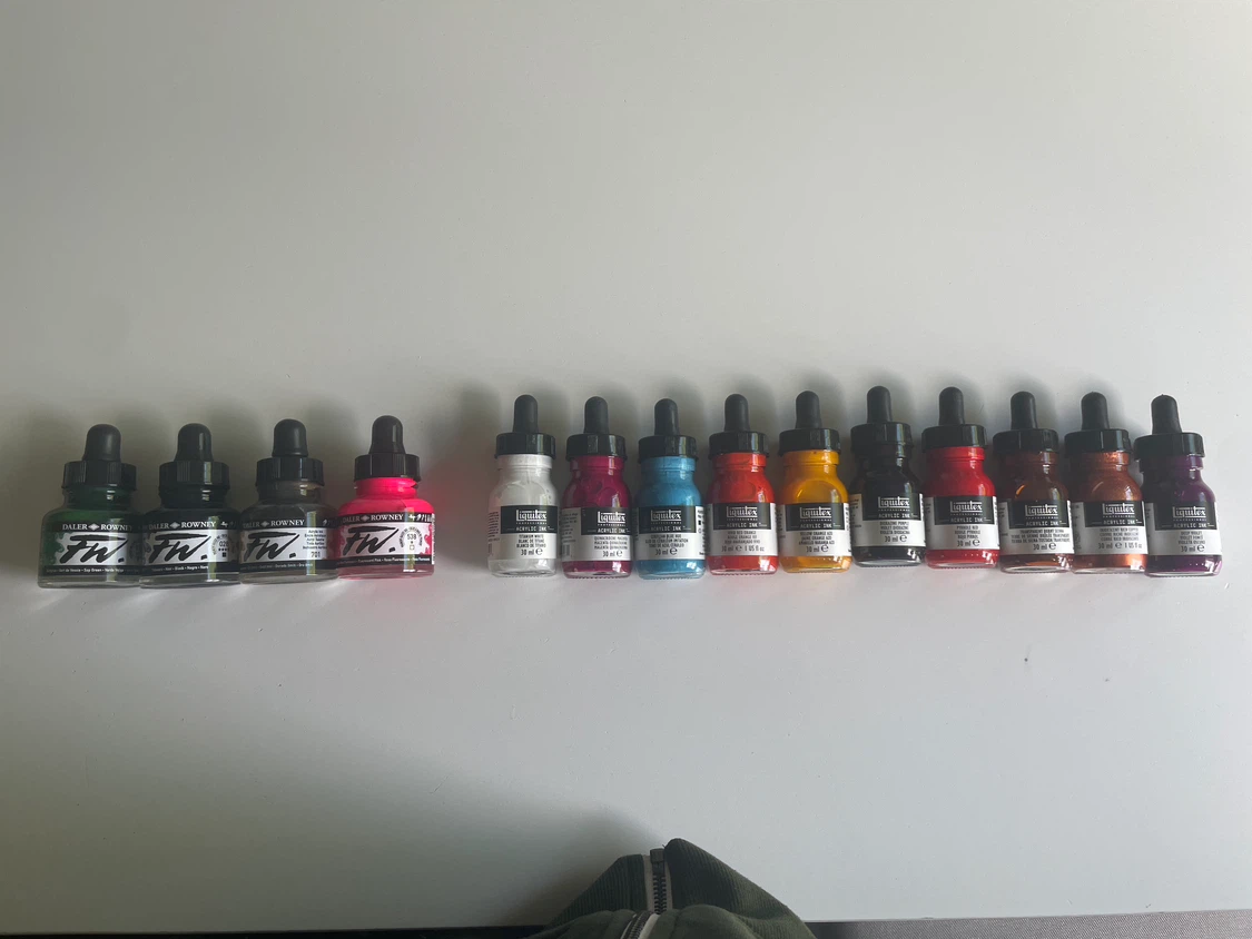 Liquitex & FW Acrylic Ink Bottles