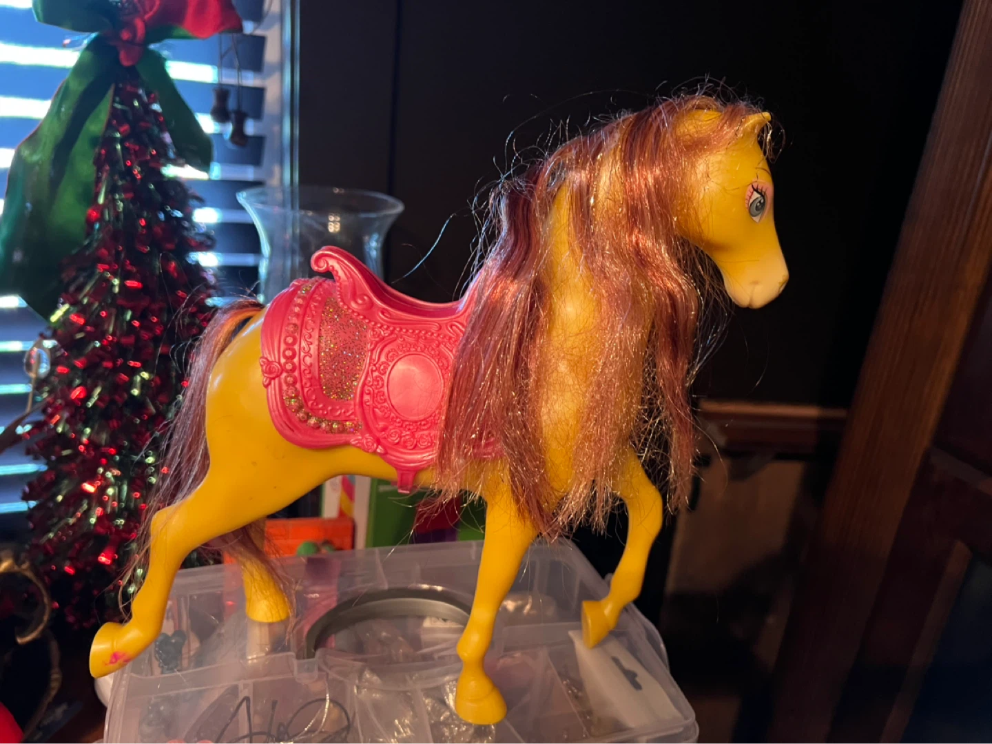 Yellow Toy Horse with Pink Saddle - photo 2