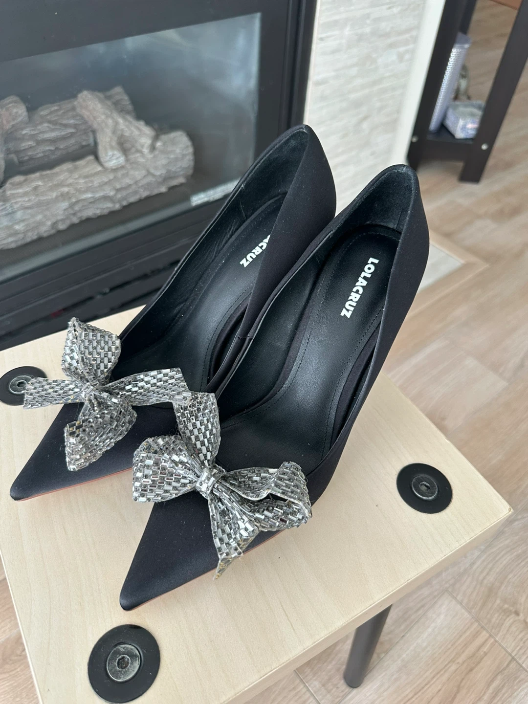 Lola Cruz Black Heels with Bows
