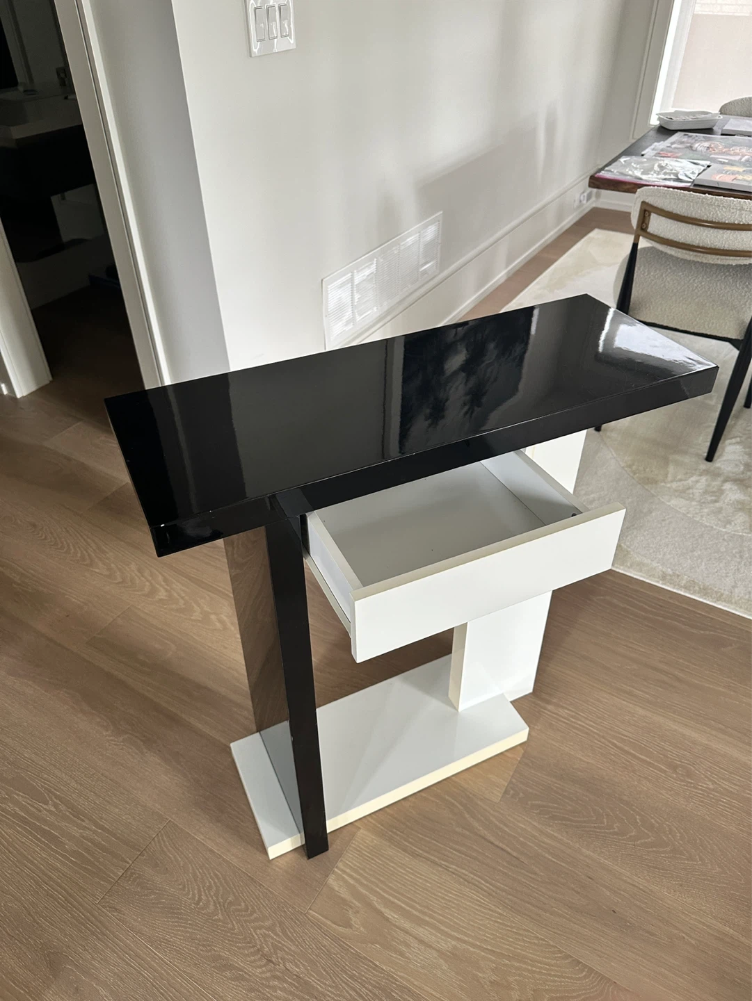 Modern Black and White Console Table with Drawer