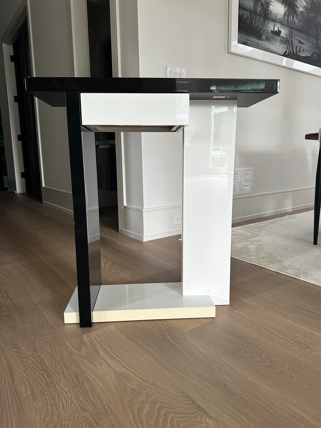 Modern Black and White Console Table with Drawer - photo 2