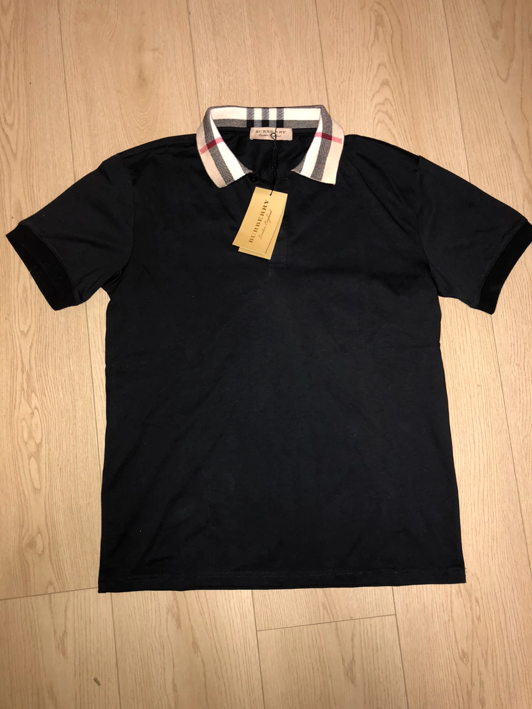 Burberry Black Polo Shirt with Check Collar