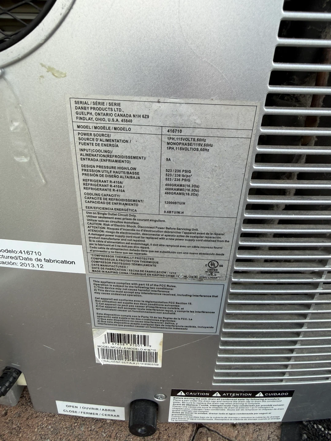Danby Portable Air Conditioner 416710 - photo 2