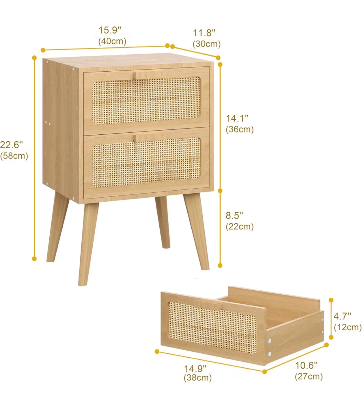 Rattan Nightstand with 2 Drawers - Natural - photo 2