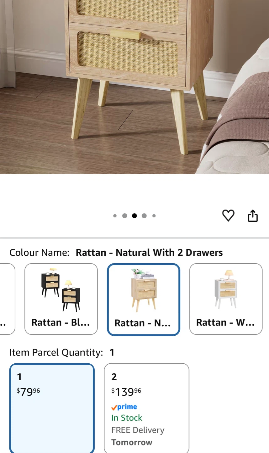 Rattan Nightstand with 2 Drawers - Natural - photo 3
