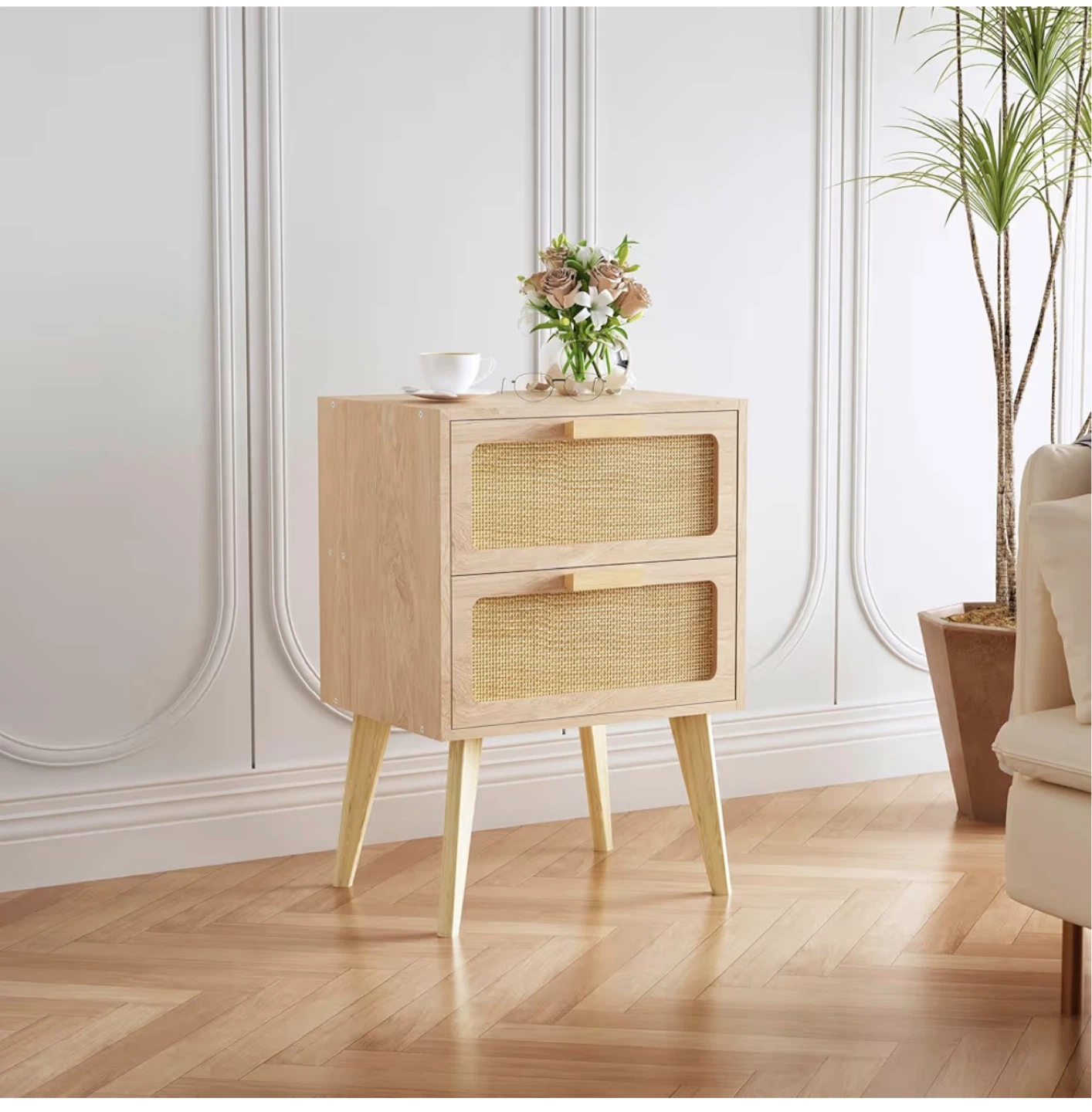 Rattan Nightstand with 2 Drawers - Natural - photo 4