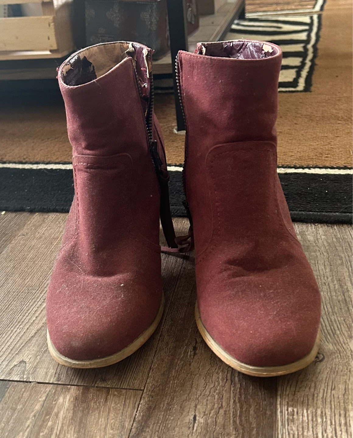 Maroon Suede Ankle Boots