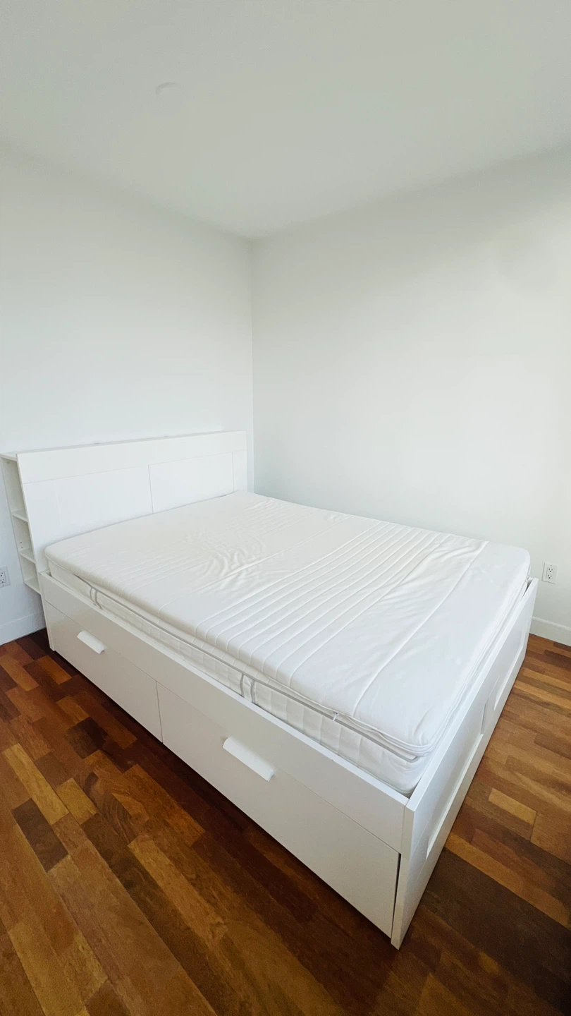 IKEA Queen Bed Frame with Headboard Shelves and drawers